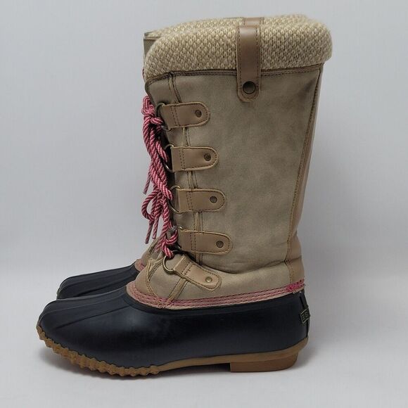 Esprit Belinda Tan Tall Lace Up Faux Fur Sock Lined Knit Cuff Duck Boots Sz 7.5M - Picture 4 of 12